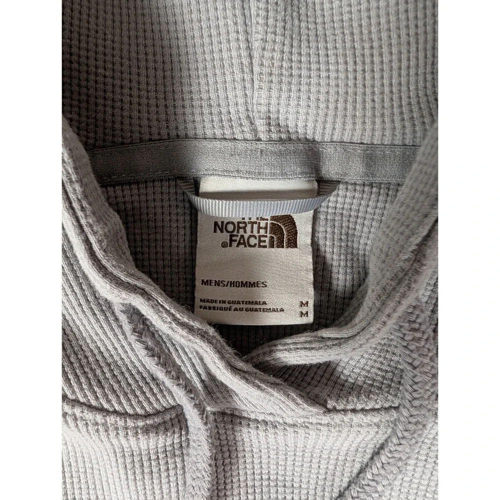 The North Face Mens Waffle Knit Thermal Hoodie Grey Pullover Kangaroo Pocket M‎